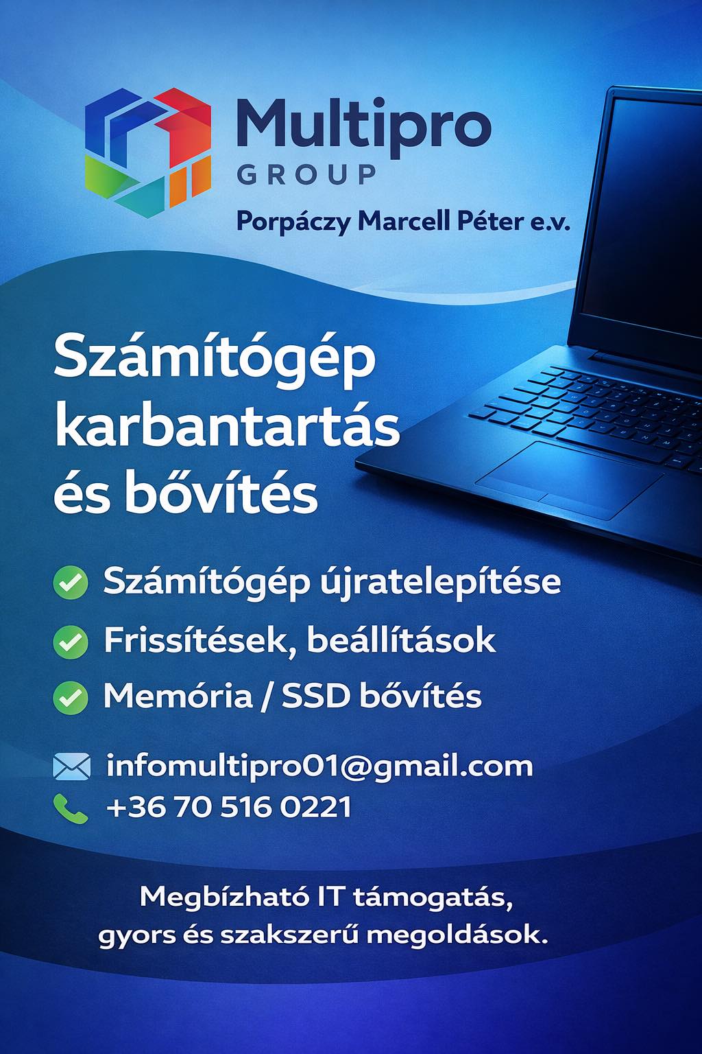 Számítógép karbantartás és bővítés szolgáltatás kampány — Multipro Group