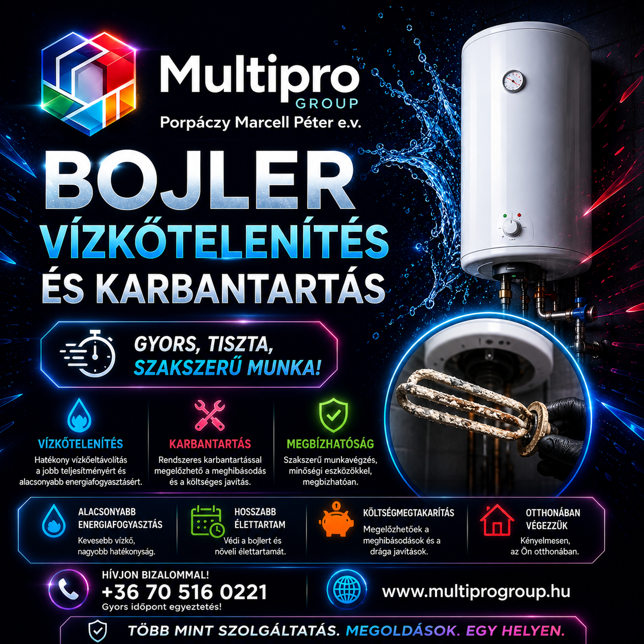 Bojler vízkőtelenítés és karbantartás — Multipro Group
