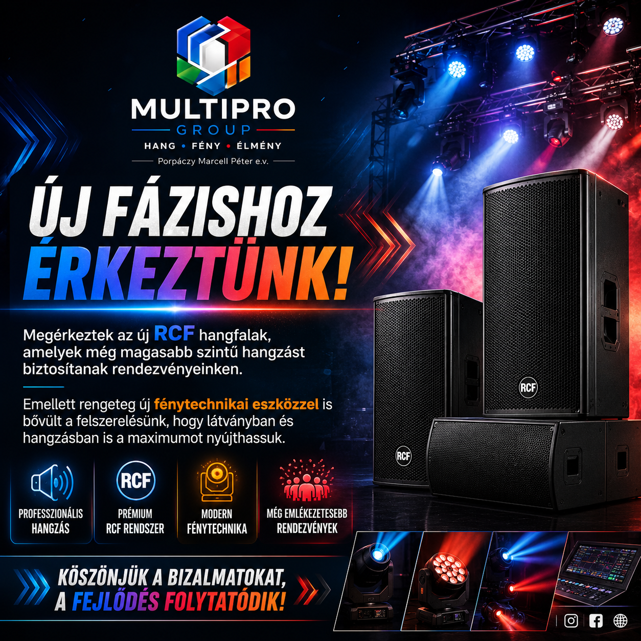 Rendezvénytechnika — új RCF hangfalak és fénytechnika, Multipro Group